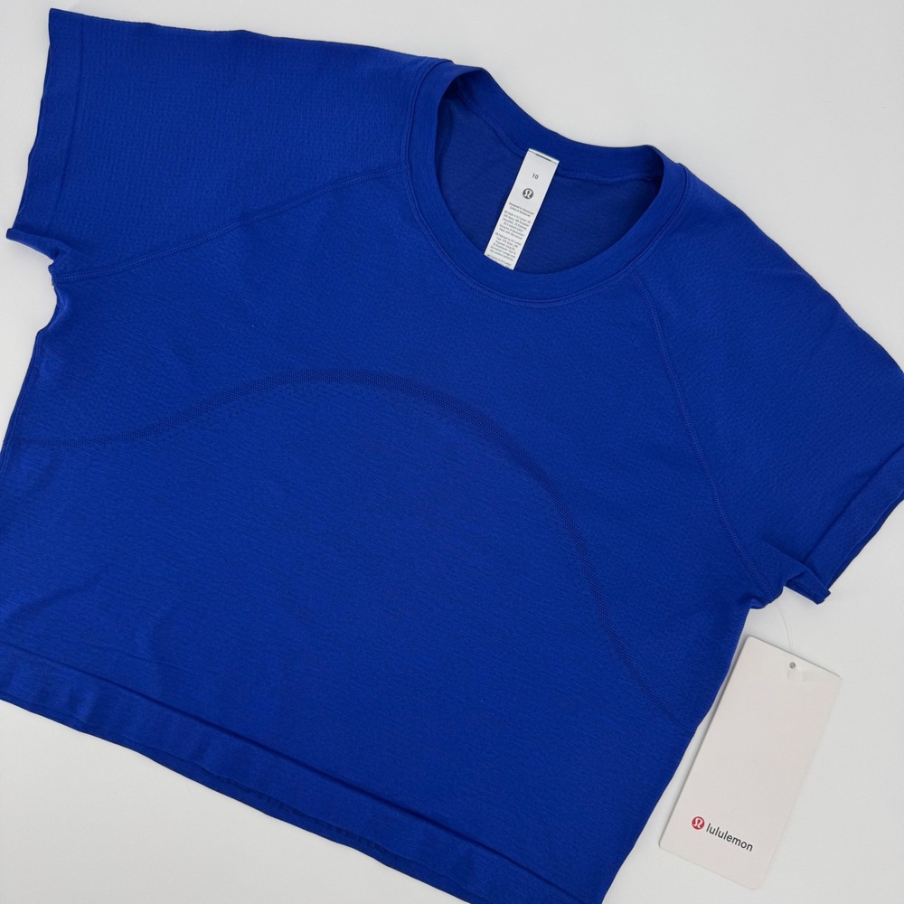 Lululemon Swiftly Tech Cropped Short Sleeve 2.0 Club Blue Size 10 LW3GZHS NEW